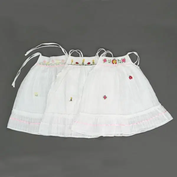 Assorted colorful hand-embroidered details on White Tie strap Sleeves Lorena Dress