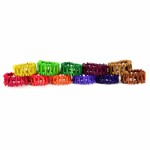 A picture of all the different colored ladder bead bracelets, these colors are, pink, yellow, red, lime, orange, green, purple, dark blue, tan, brown.
