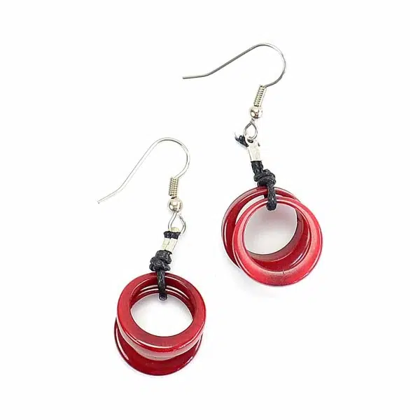 A picture of the red helix earrings.