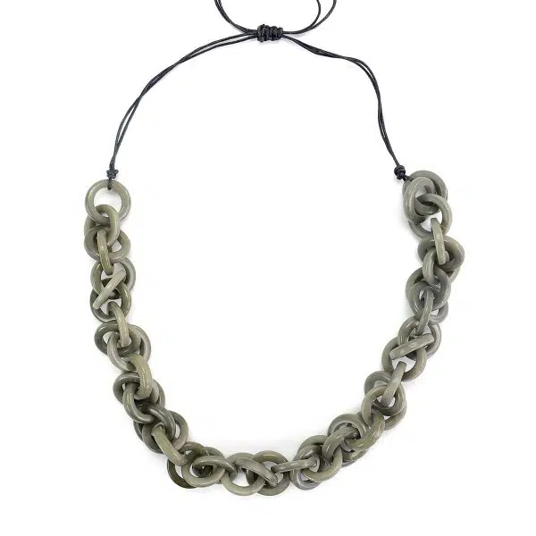 A picture of the grey helix necklace.