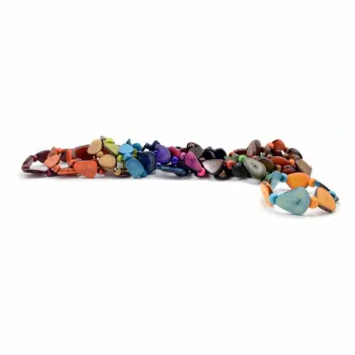 A wide verity of thick slice bracelet, those colors are, dark red, orange, brown, green, turquoise, blue, purple, magenta, black, grey, and orange/light blue