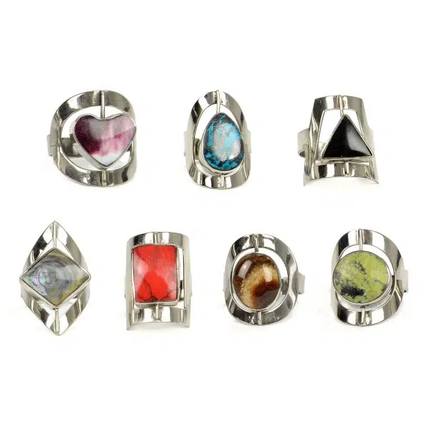 A picture of all the different flip stone rings.