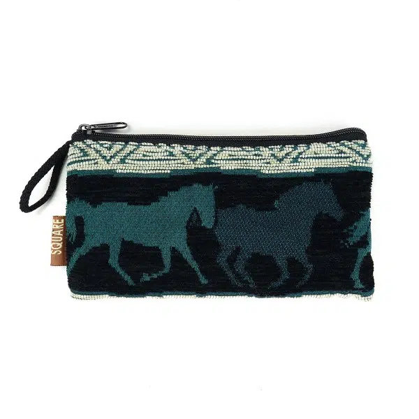 Black Chenille design fabric checkbook pouch with tribal patterns