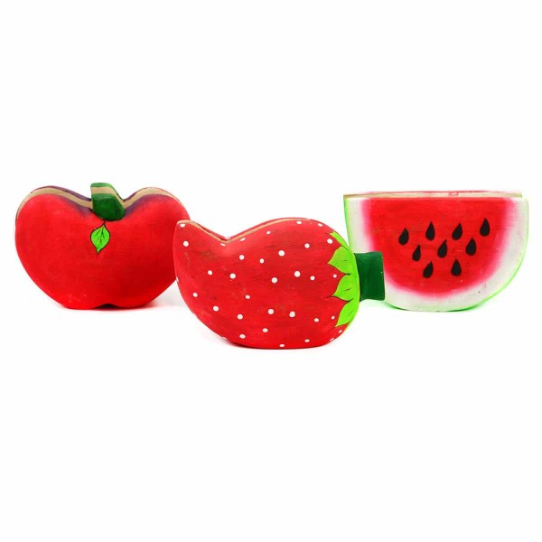 A strawberry, watermelon , and an apple, all can be used as napkin holder