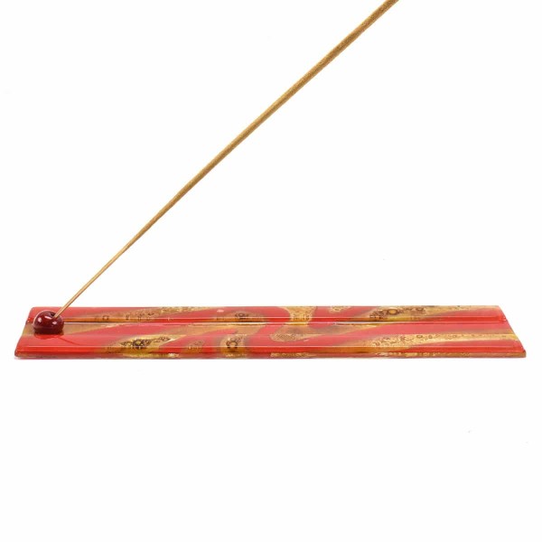 A side picture of he incense burner, this incense burner color is red and gold.