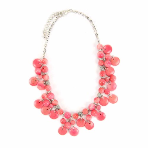 A picture of the blossom necklace coming in the color pink