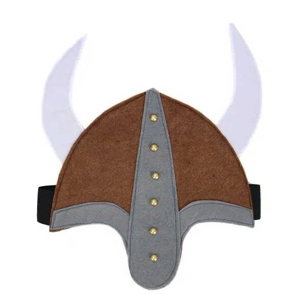 A felt play mask of a Viking helmet