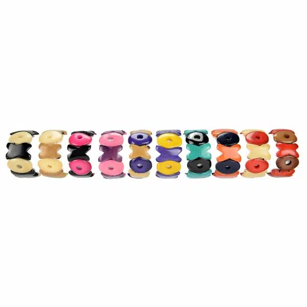 A picture of all the different colors that the Tagua XO bracelet can come in.