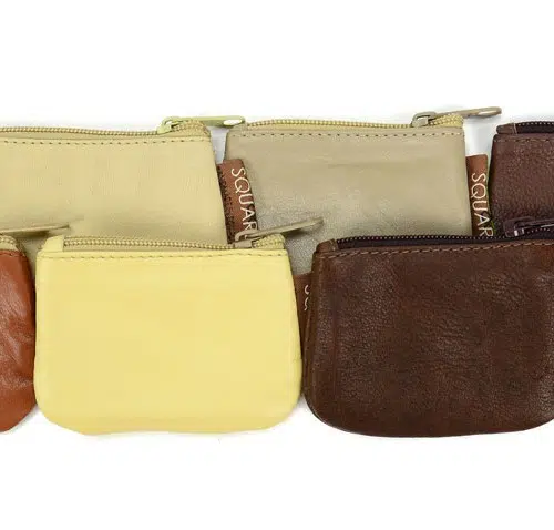 petite leather coin purse in assorted earth tone colors