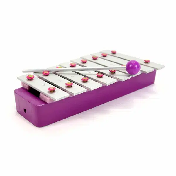 A close up of the purple xylophone