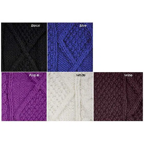the different colors that the cordelia sweater can come in, those colors are black, blue, purple, white, and wine