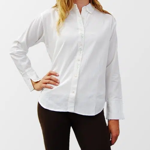 A button down blouse with hand embroidered designs