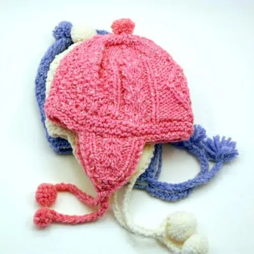 Blue and pink fleeced lined knit hats