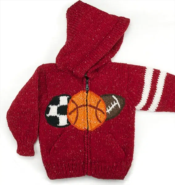 The sports sweater comes in two different colors this one is red