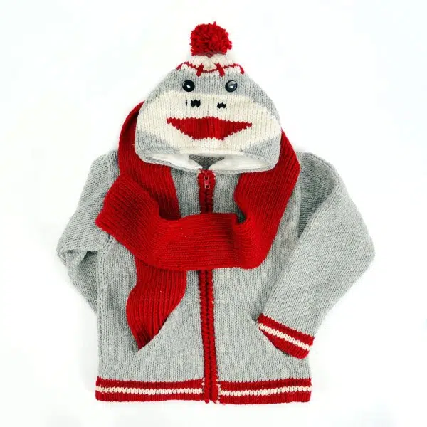 A kids animal sweater this is the sock monkey