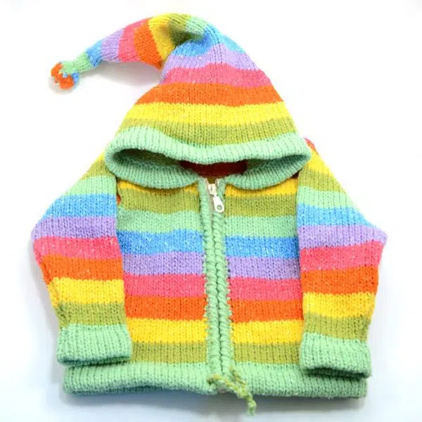 this brightly colored sweater comes in sizes of 0, 2, 4, and 6, comes with a zip closure