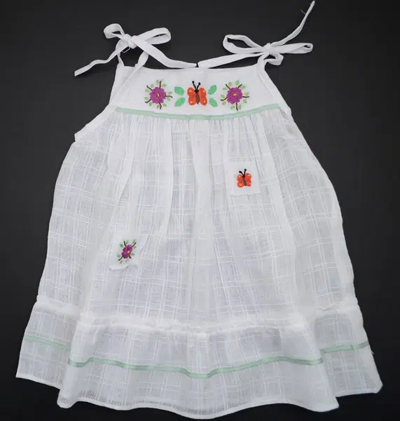 Colorful Hand-embroidered butterflies and flowers on White Tie Strap Sleeves Lorena Dress
