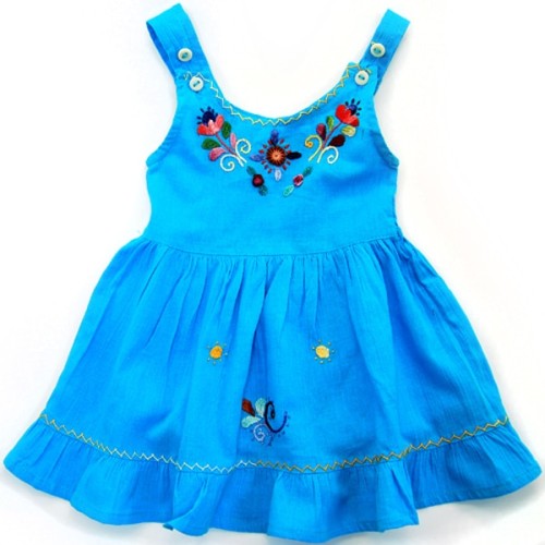 Light Blue Strap Dress with colorful Hand-embroidered details at chest