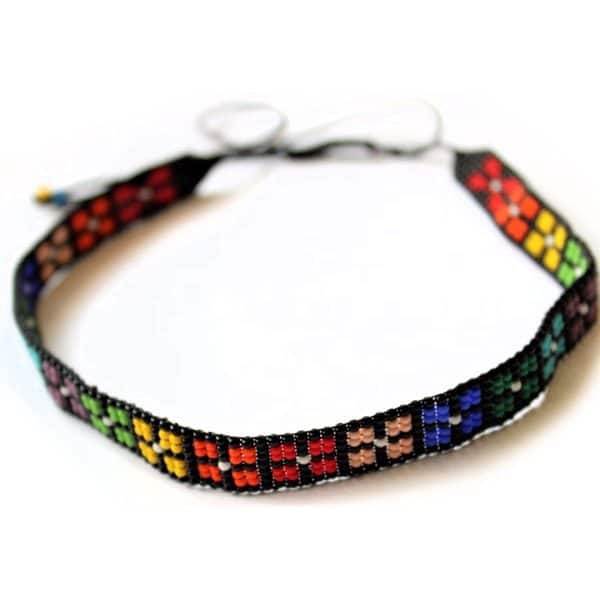 a close up picture of the rainbow woven choker.