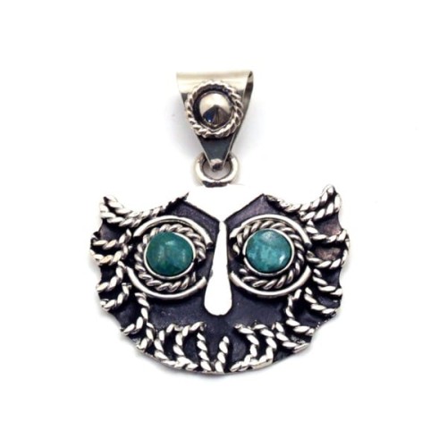 A picture of a stone eyed owl necklace.
