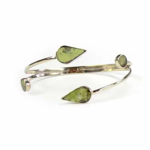 A light weight alpaca silver cuff, with teardrop and semi precious stones, comes in a verity of colors, this color is green