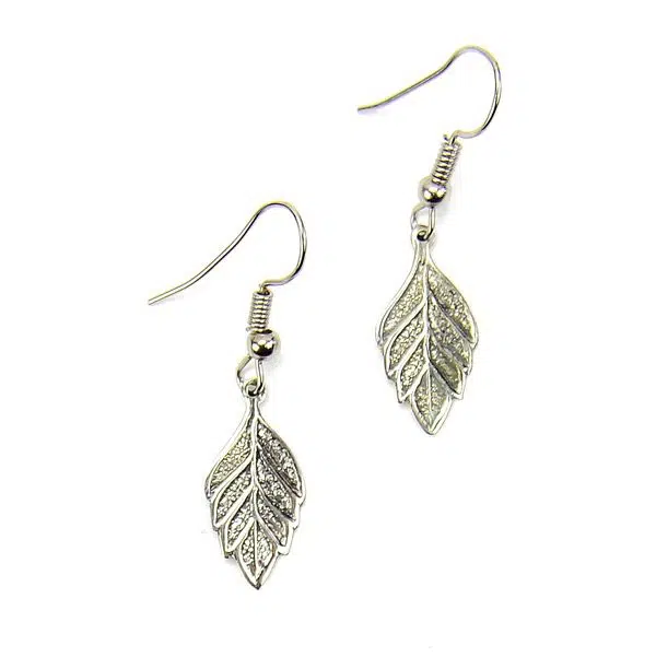 A picture of hanging leaves with mixed metal accent details.