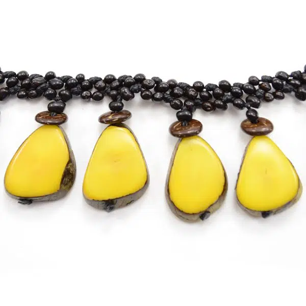 A close up picture of the yellow slices of tagua.