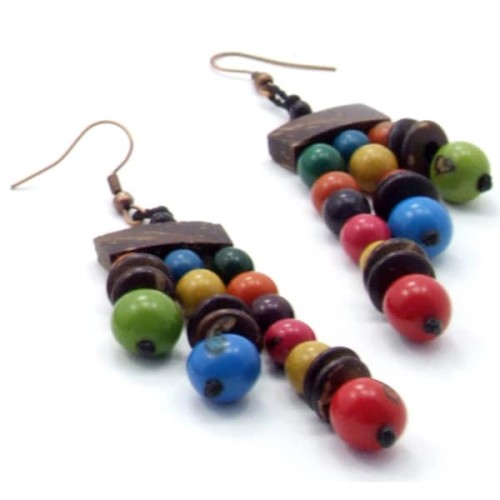 A close up picture of the multi colored arcoiris earrings.