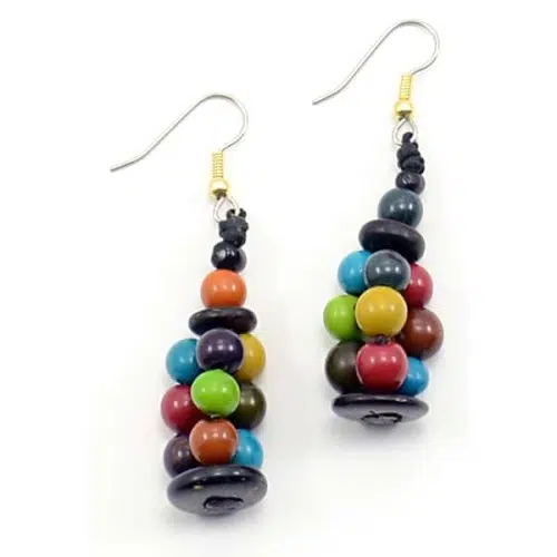 brightly colored tagua, coconut, and acai beads, to make this brightly colored earrings.