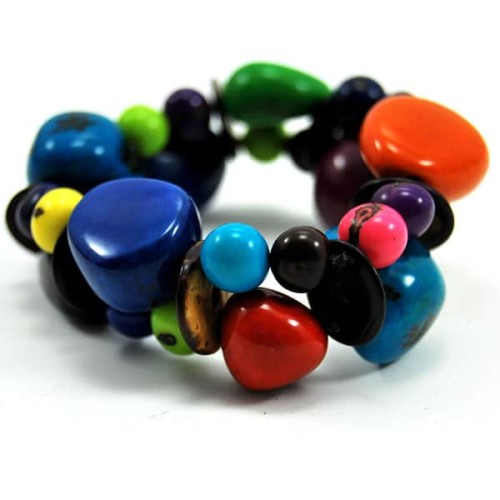 A multi colored pambil, achera, and coconut beads, making this bracelet super colorful