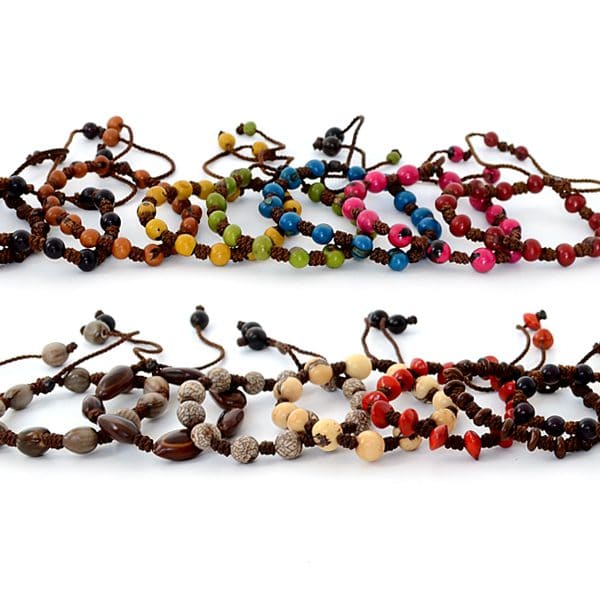 A picture of all the simple seed bracelet together.