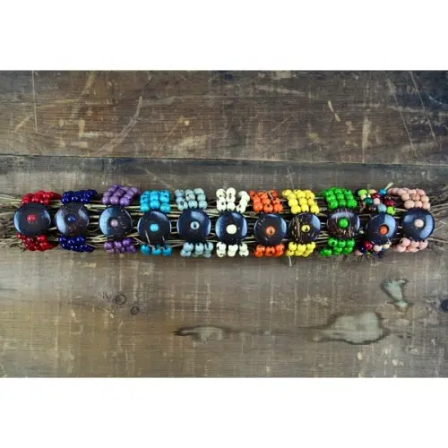 A bunch of different colors that the acai and coco disc bracelet can come in.
