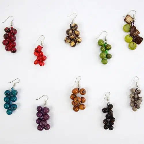 A verity of colors that the crocheted earrings, the crocheted earrings have a button like look.