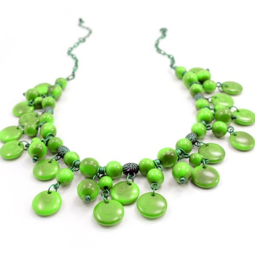 A picture of the blossom necklace, the color of the necklace is green.