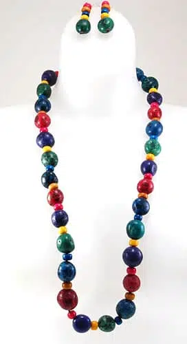 A picture of the pinball strand necklace and earrings.
