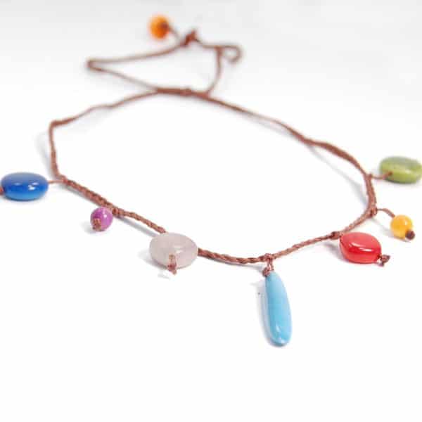 A close up picture of the playtime neckalce, this fun and colorful necklace is fun and simple.