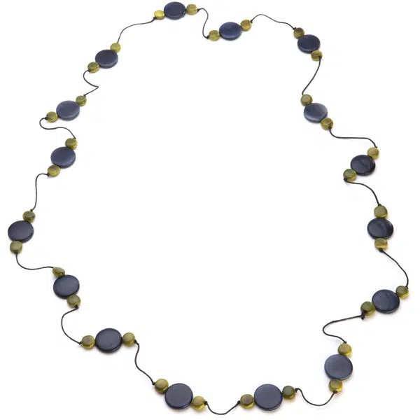 This modern looking necklace is made from tagua seeds.