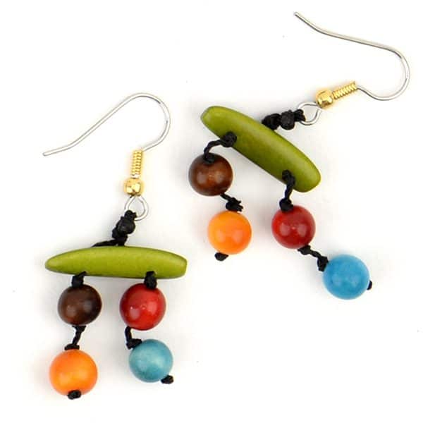 A close up of picture of the daub earrings, there color is multi.