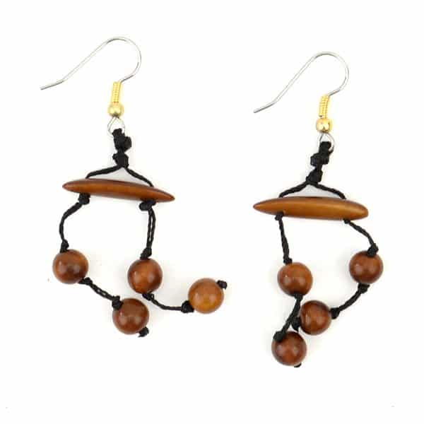 A close up of picture of the daub earrings, there color is brown.