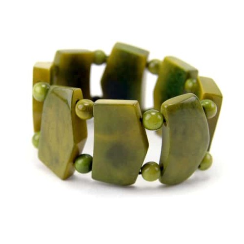 A close up of the ladder bracelet, this bracelet comes in a verity of colors, this color is green.