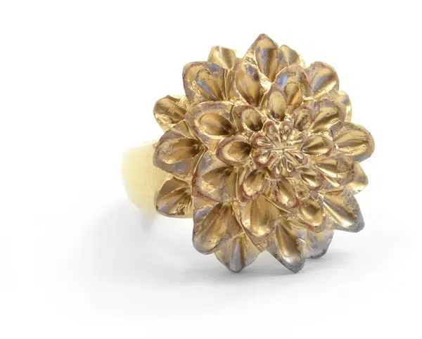 A close up picture of one of the chrysanthemum ring, showing the detail on the flower.