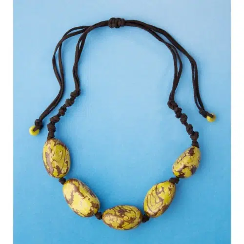 A picture of the stonewashed necklace, comes in a verity of colors, the color of the rocks in this picture are yellow.