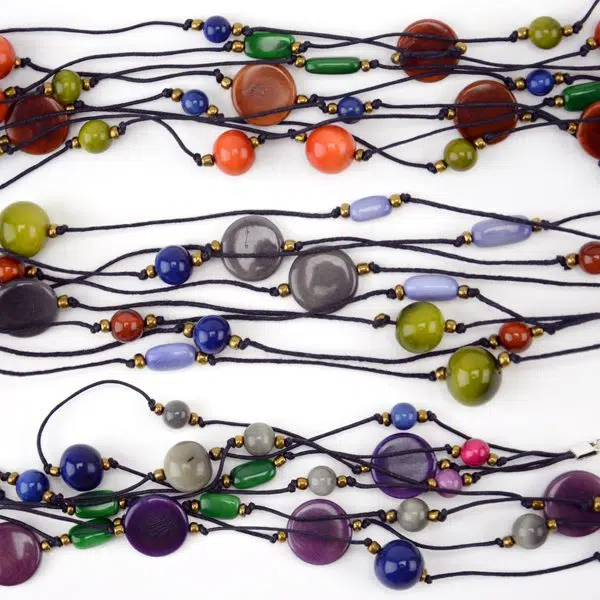 A picture of the planetary set, made from strands of tagua beads.