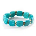 A close up picture of the tile bracelet in the light blue.