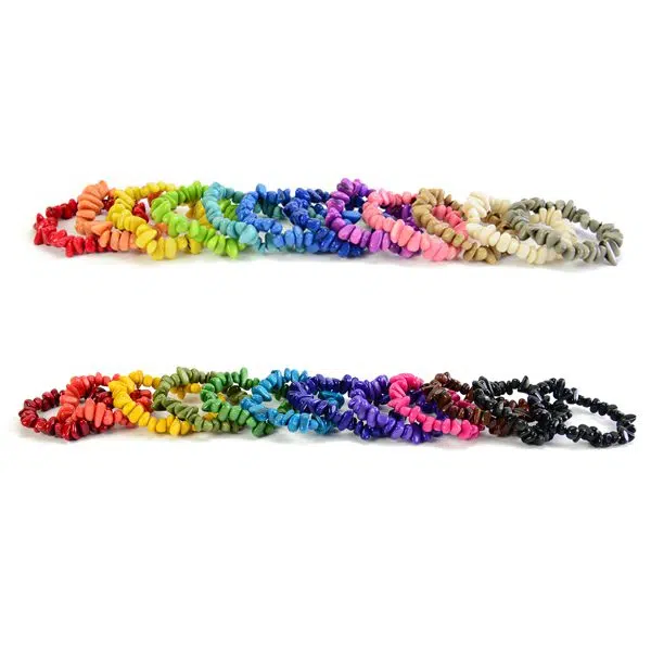 A verity of all of the different colors that the rock stretch bracelet can come in.