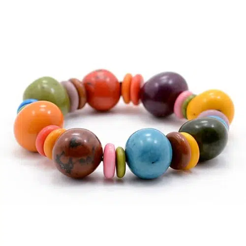 A multi colored beads on an elastic band.