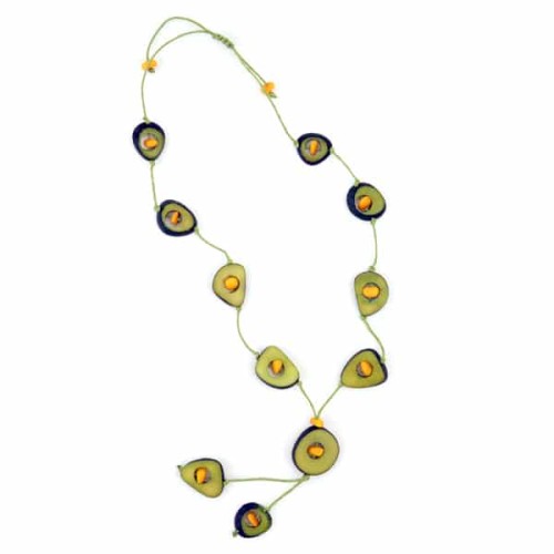A picture of the thick slice chip necklace that comes in a verity of colors, the color in this picture is green.
