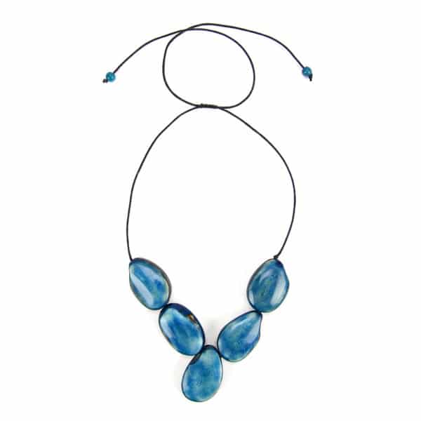 A picture of the turquoise cinco tagua necklace.