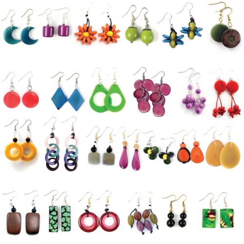 A picture of all of the different tagua earrings.