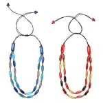 A picture of the two red and blue necklace.